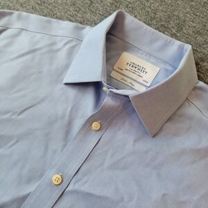 Charles Tyrwhitt Men's 17.5 35 Blue Non Iron Slim Fit French Cuff Dress Shirt